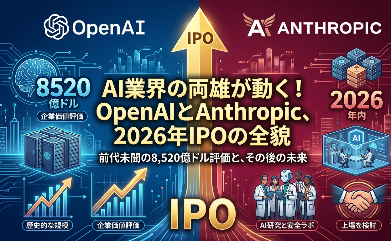 OpenAIとAnthropicが2026年に上場？企業価値130兆円超えのIPOが示唆するAIの未来